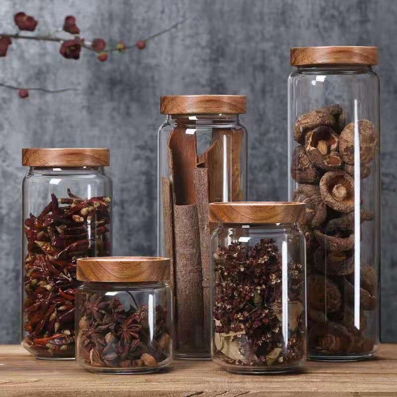 Food Storage Glass Round - Round Glass Tube Jar Acacia Wood
