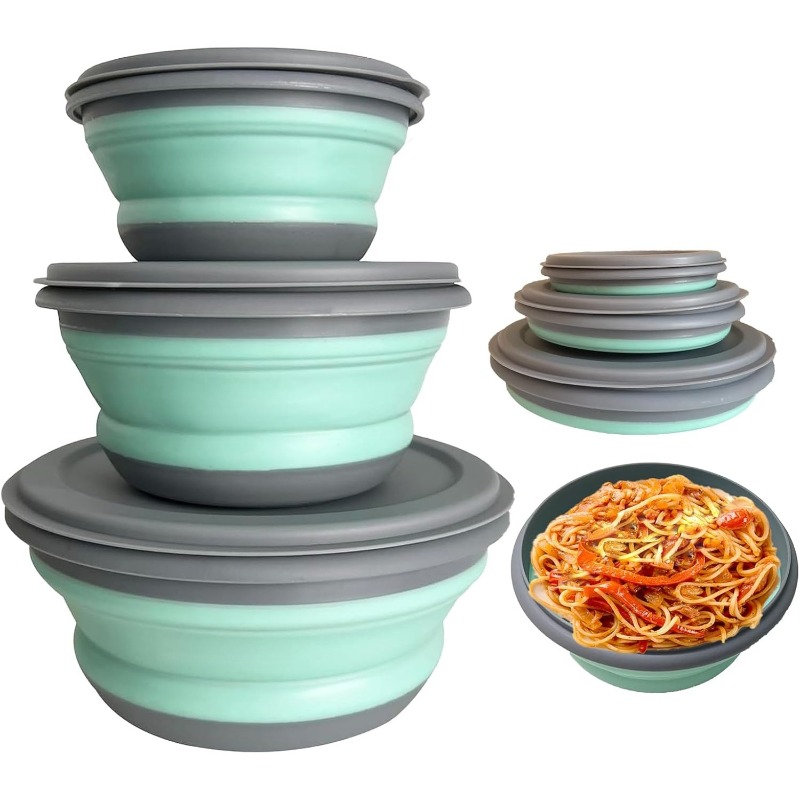 Food Storage Kits - 3pcs Silicone Folding Lunch Box Set,