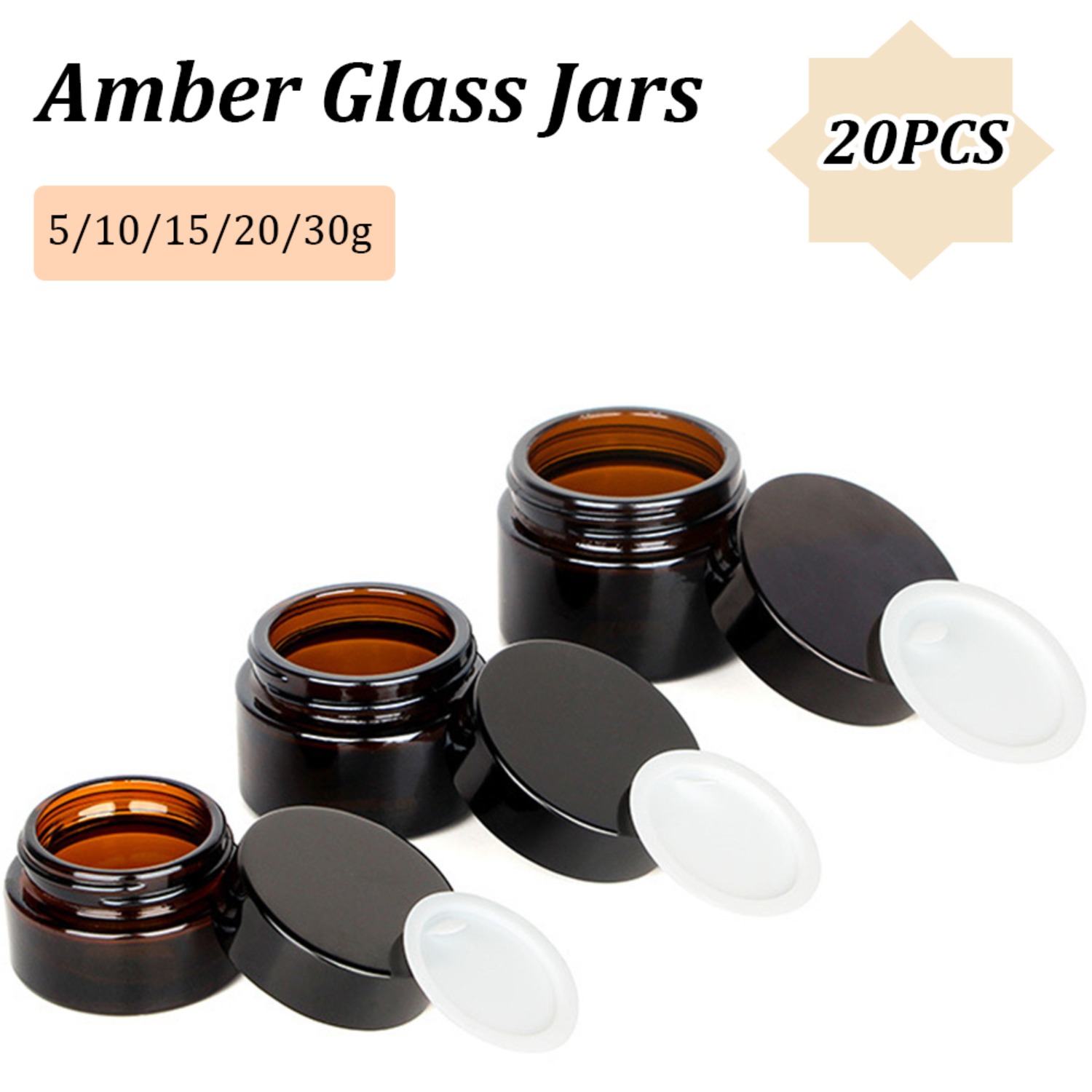 Food Storage Glass Round - 20PCS Small Amber Glass Jars with
