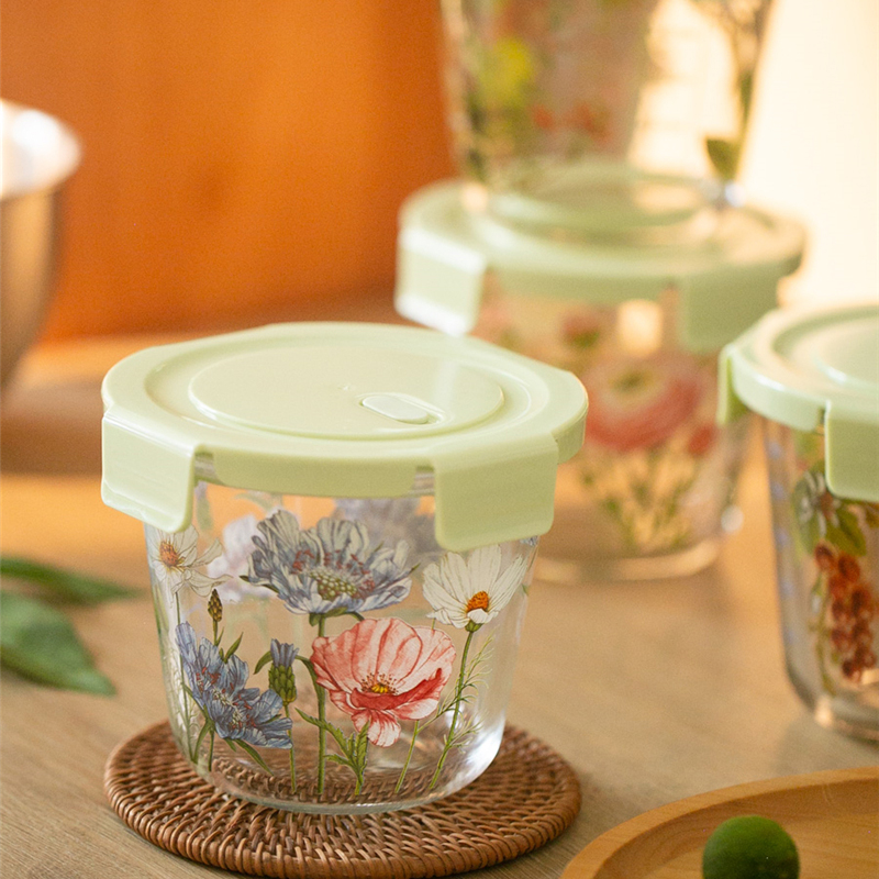 Food Storage Glass Round - Food Storage Box French Vintage Flowers