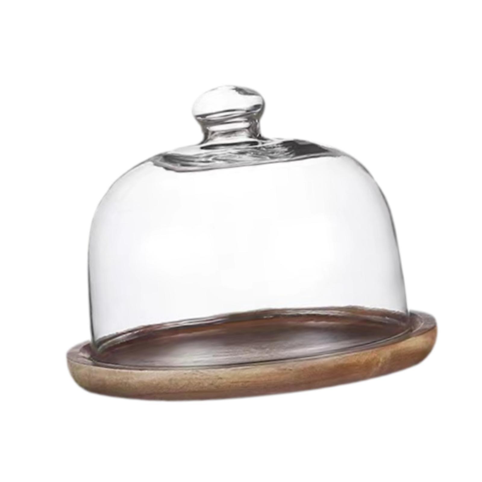Wooden Cake Stand with Glass C - Food Storage Glass Round recension och pris