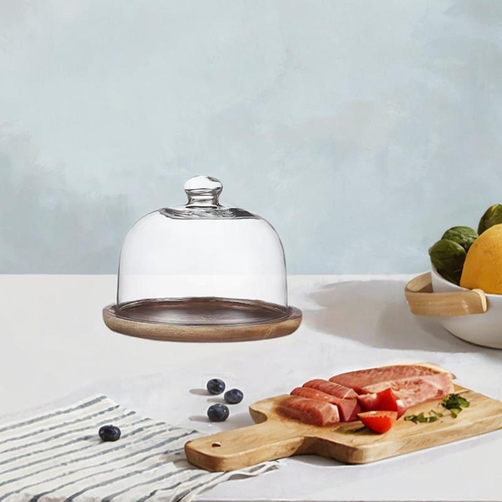 Wooden Cake Stand with Glass C - Food Storage Glass Round recension och pris