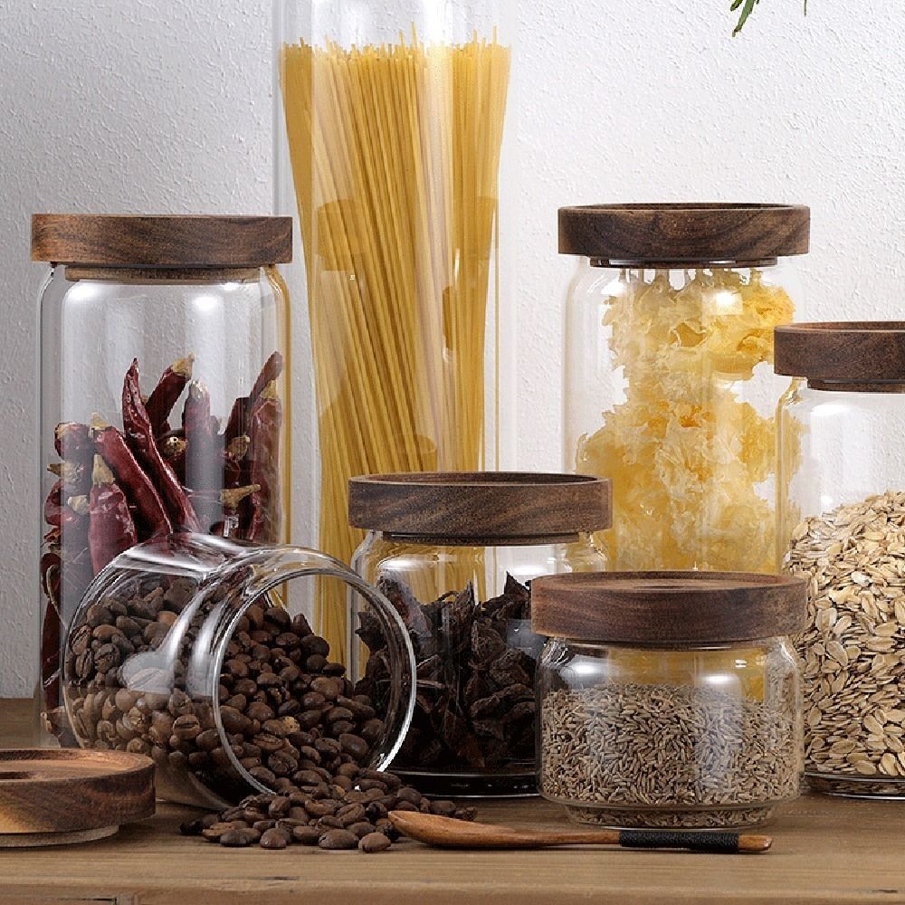 Multi-Use Wooden Lid Glass Foo - Food Storage Glass Round recension och pris