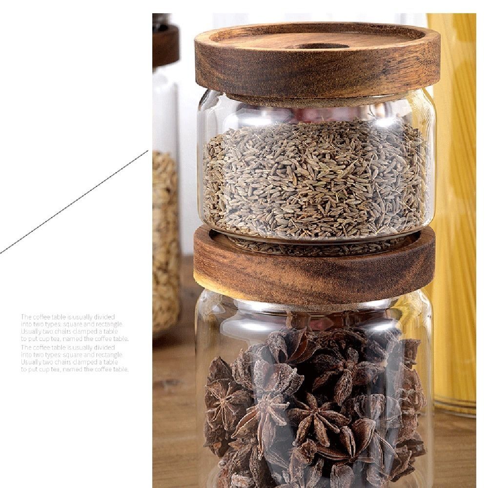Multi-Use Wooden Lid Glass Foo - Food Storage Glass Round recension och pris