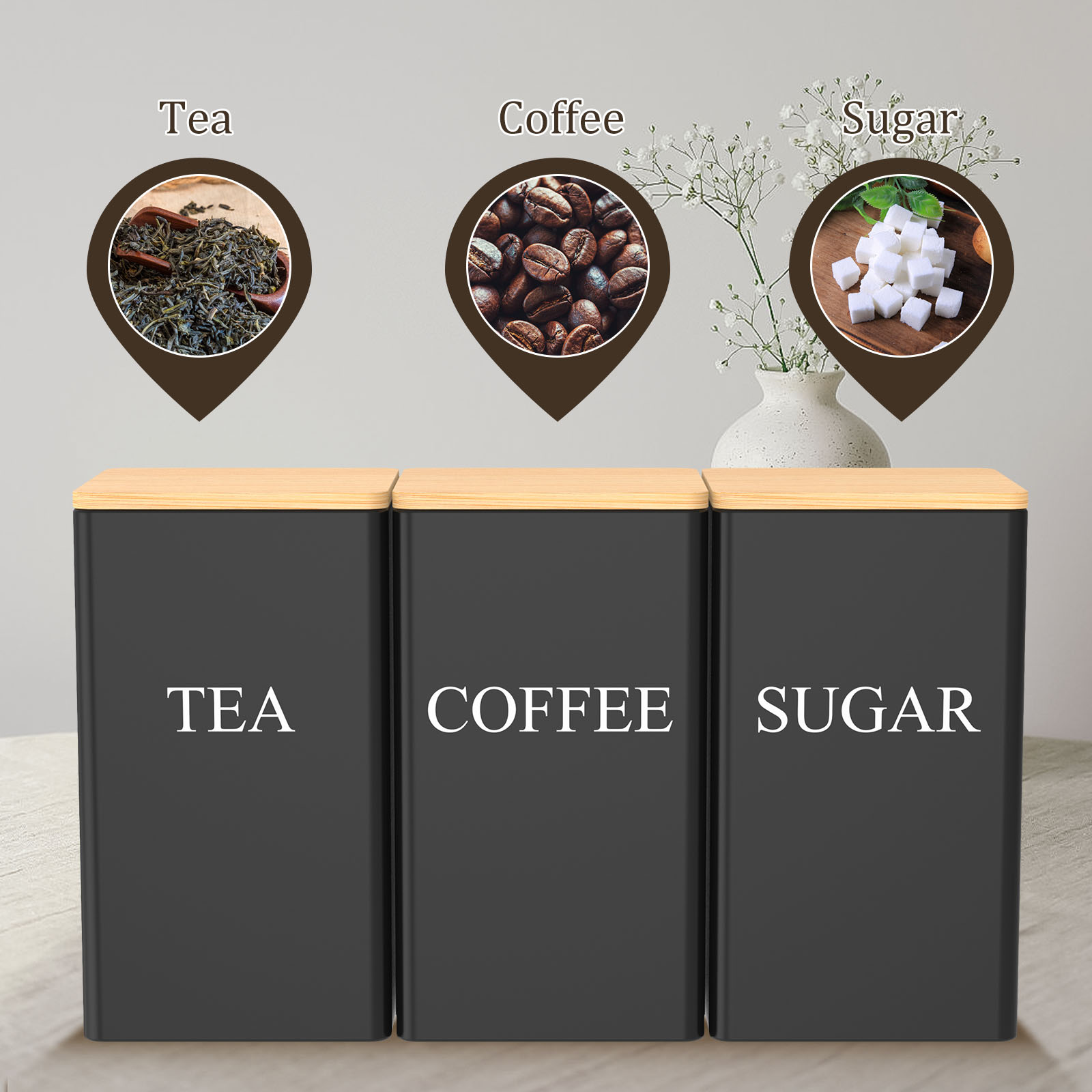 1000 ML Coffee Tea and Sugar C - Food Storage Containers Set recension och pris