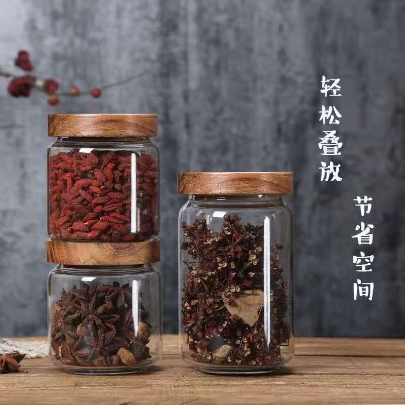 Round Glass Tube Jar Acacia Wo - Food Storage Glass Round recension och pris