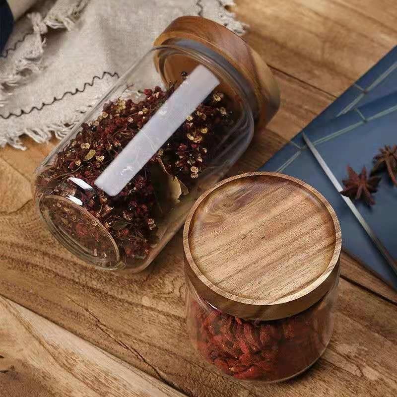 Round Glass Tube Jar Acacia Wo - Food Storage Glass Round recension och pris