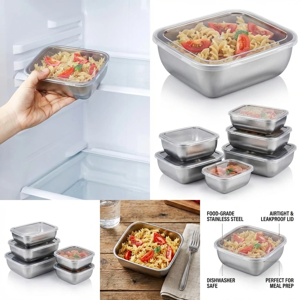 6PCS Stainless Steel Food Stor - Food Storage Containers Set recension och pris